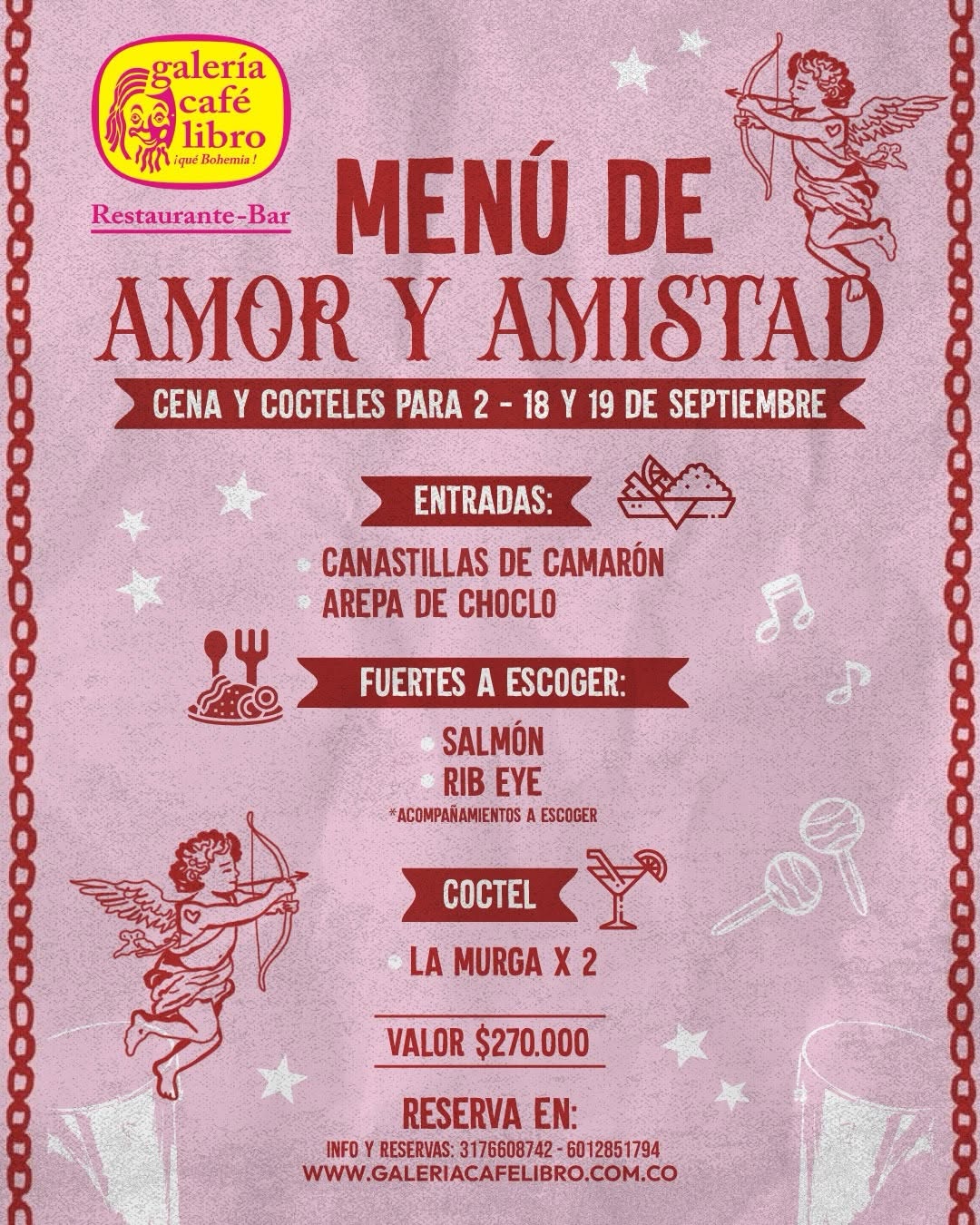 Evento - Galería Café Libro - Programación Menu de Amor y Amistad para 2