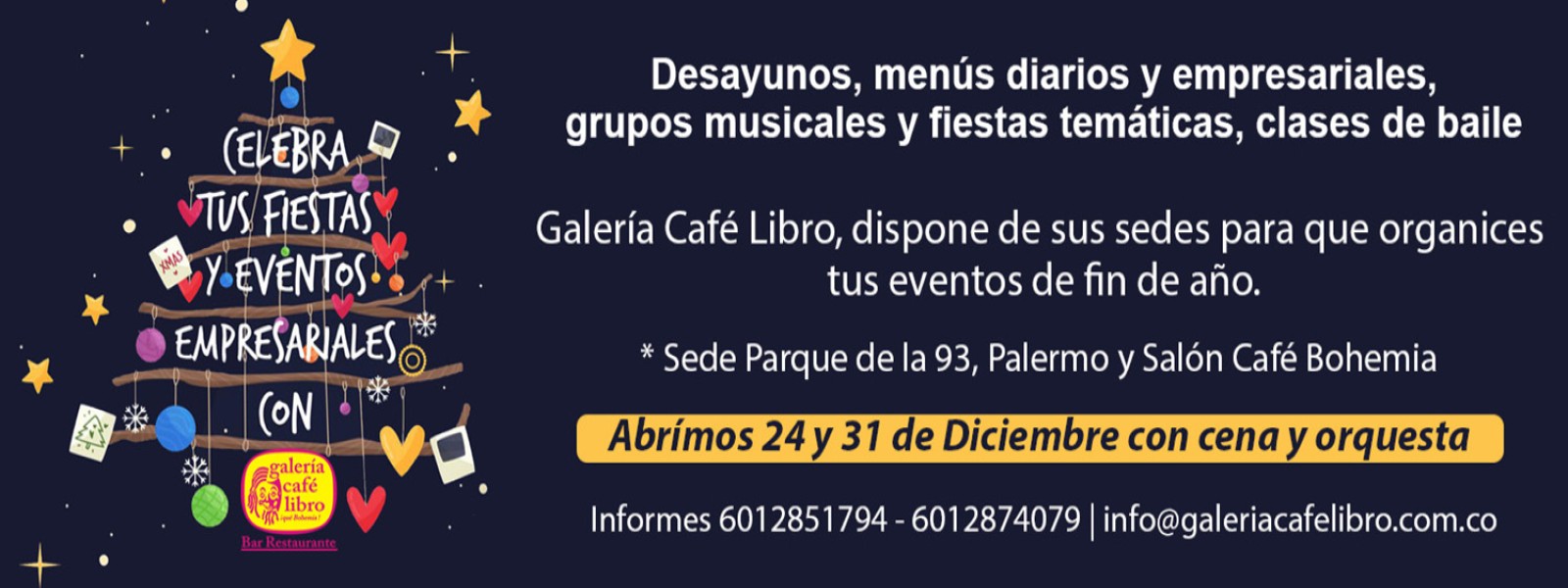 Tus Fiestas y Eventos empresariales celébralas en Galería Café Libro
