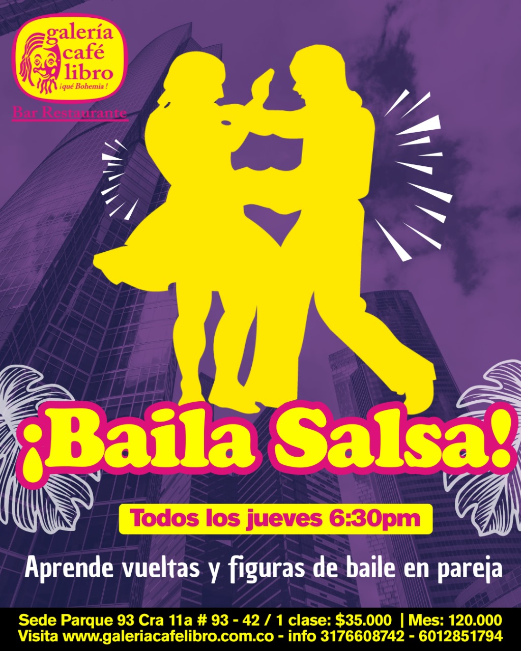 Evento - Galería Café Libro - Programación Clases de salsa en pareja-Jueves