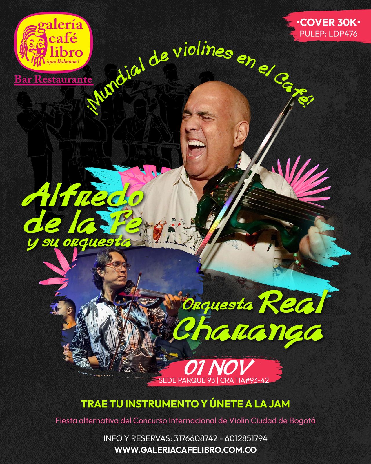 Evento - Galería Café Libro - Programación Mundial de violines en el café "Alfredito de la Fe y La Real Charanga"