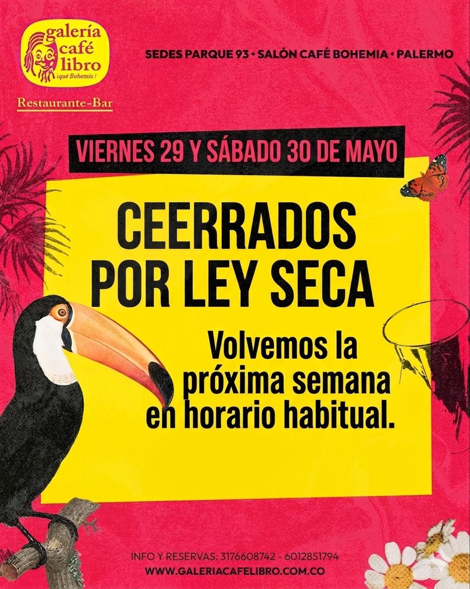 Evento - Galería Café Libro - Programación VIERNES Y SÁBADO CERRADOS POR LEY SECA