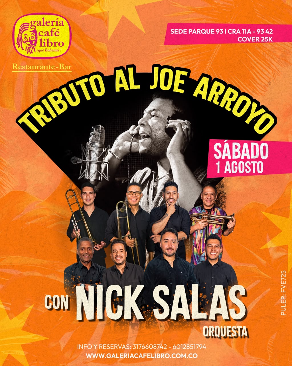 Evento - Galería Café Libro - Programación Tributo al Joe Arroyo  con Nick Salas Orquesta