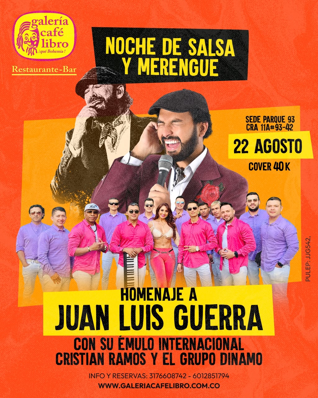 Evento - Galería Café Libro - Programación Homenaje a Juan Luis Guerra con su emulo internacional Cristian Ramos y el Grupo Dinamo