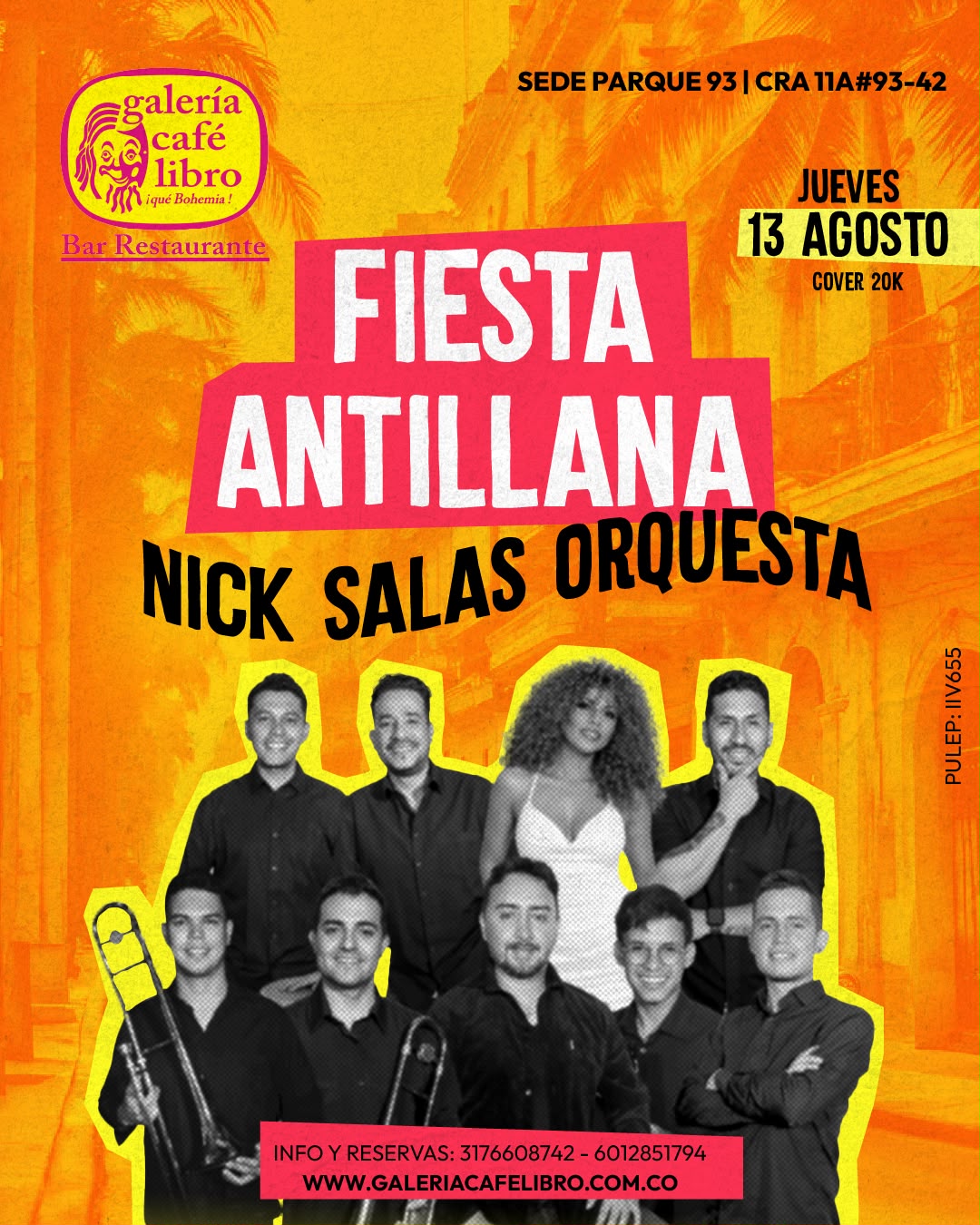 Evento - Galería Café Libro - Programación Fiesta Antillana con Nick Salas Orquesta